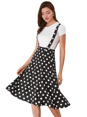 Allegra K Women's Vintage Polka Dots Midi Floral Suspender Skirt 11 Allegra K Women's Vintage Polka Dots Midi Floral Suspender Skirt - Image 9