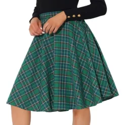 Allegra K Women's Plaid Tartan Skirt High Elastic Waist A-Line Vintage Flare Skirt -Women Sale Shop GUEST d33ea783 094c 400e b4c1 4df954fdf39f