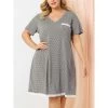 Agnes Orinda Womens Plus Size V Neck Polka Dots Short Sleeve Sleepwear Pajamas Nightgown