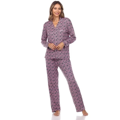 Women's Long Sleeve Heart Print Pajama Set - White Mark 3 Women's Long Sleeve Heart Print Pajama Set - White Mark