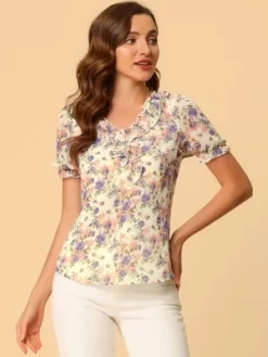Allegra K Women's Ruffle V Neck Puff Short Sleeve Floral Blouse 13 Allegra K Women's Ruffle V Neck Puff Short Sleeve Floral Blouse -Women Sale Shop GUEST da28e848 0a73 45ac 9c8a 5fbb55b50921