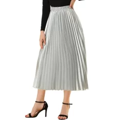 Allegra K Women's Party Elastic Waist Metallic Shiny Accordion Pleated Midi Skirt -Women Sale Shop GUEST da5d6c36 b6ec 4e52 9ef7 50949a428cba