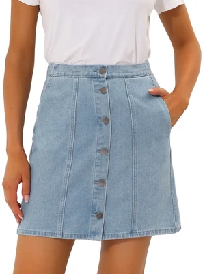 Allegra K Women's Elastic Back Short Button Down Denim Skirts With Pockets 15 Allegra K Women's Elastic Back Short Button Down Denim Skirts With Pockets - Image 13