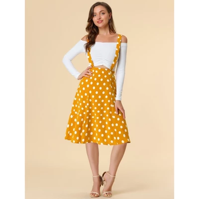 Allegra K Women's Vintage Polka Dots Midi Floral Suspender Skirt 3 Allegra K Women's Vintage Polka Dots Midi Floral Suspender Skirt