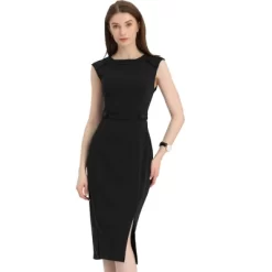 Allegra K Women's Round Neck Sheath Dress Slim Fit Sleeveless Split Work Pencil Dresses -Women Sale Shop GUEST ddb7935d 1d60 4ebe 909b af741740be06