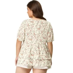 Agnes Orinda Women's Plus Size Blouse Floral Layered Flare Hem Casual Peplum Tops -Women Sale Shop GUEST de9331cc 88a2 4ff6 a005 3f0910f3d7e1