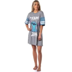 Disney Womens' Lilo & Stitch Team Stitch Nightgown Pajama Shirt Dress Grey