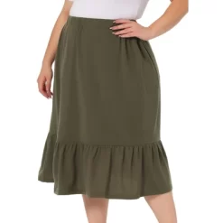 Agnes Orinda Women's Plus Size Ruffle Elastic Waist Swing Casual Midi Vintage Skirts