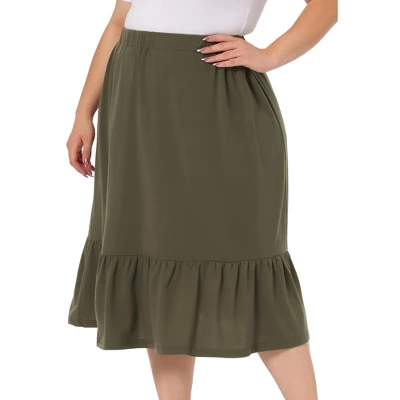Agnes Orinda Women's Plus Size Ruffle Elastic Waist Swing Casual Midi Vintage Skirts 3 Agnes Orinda Women's Plus Size Ruffle Elastic Waist Swing Casual Midi Vintage Skirts