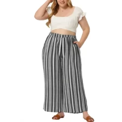 Agnes Orinda Women's Plus Size Boho Palazzo Lounge Wide Leg Pants With Elastic Waist And Stripe -Women Sale Shop GUEST e2b4aae1 57ce 4aec a42a 27fe8a6c903b