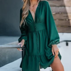 Women's Emerald Button-Loop Mini Dress - Cupshe -Women Sale Shop GUEST e358c0c1 f00e 4e39 8485 d4646936b53c