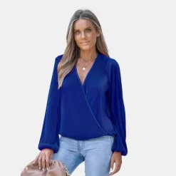 Women's Long Sleeve Surplice Neck Peasant Sleeve Top - Cupshe -Women Sale Shop GUEST e64a769e 9592 46db b013 05a9afb55483