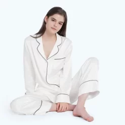 Mommesilk Piped Silk Pajamas Set For Women -Women Sale Shop GUEST e8363685 4f9d 4b5a 8bf1 1333687fa8f2