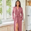 Women's Classic Soft Knit Long Lounge Robe With Pockets