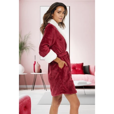 Women's Classic Plush Robe, Short Fleece Bathrobe Solids 4 Women's Classic Plush Robe, Short Fleece Bathrobe Solids - Image 2