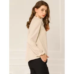 Allegra K Women's Button-Down Work Office Chiffon Ruffled Stand Collar Blouse -Women Sale Shop GUEST ea831606 fd9a 437d a772 ccee12a85cba