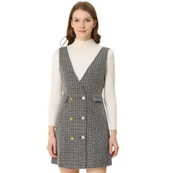 Allegra K Women's Elegant Vintage Button Front V Neck Plaid Tweed Overalls Pinafore Skirts -Women Sale Shop GUEST eab31ed2 3975 4f4f 9e96 6c339663f8c6