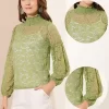 Allegra K Women's See Through Mock Neck Long Sleeve Floral Lace Blouse