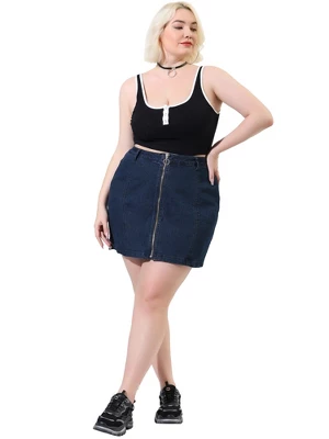 Agnes Orinda Women's Plus Size Denim Zip Up Front Mini Jean Skirts 5 Agnes Orinda Women's Plus Size Denim Zip Up Front Mini Jean Skirts - Image 3