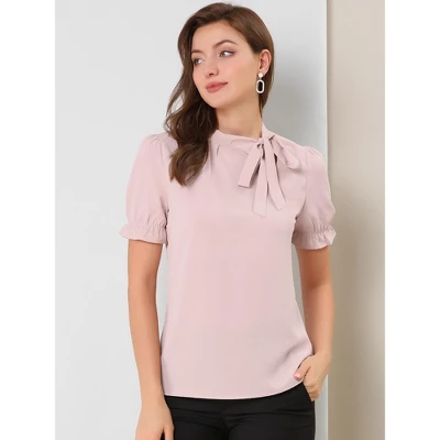 Allegra K Women's Bow Tie Neck Elegant Office Short Sleeve Blouse 3 Allegra K Women's Bow Tie Neck Elegant Office Short Sleeve Blouse