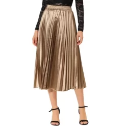 Allegra K Women's Party Elastic Waist Metallic Shiny Accordion Pleated Midi Skirt -Women Sale Shop GUEST ee38deb2 8c84 4915 a1c9 d12130a1ddc9