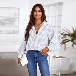 Women's Long Sleeve Pinstripe Blouse Shirt - Cupshe