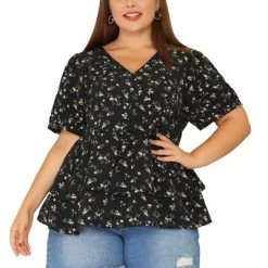 Agnes Orinda Women's Plus Size Blouse Floral Layered Flare Hem Casual Peplum Tops -Women Sale Shop GUEST eee1c419 7103 49b7 b2df 8979bc4c27a6