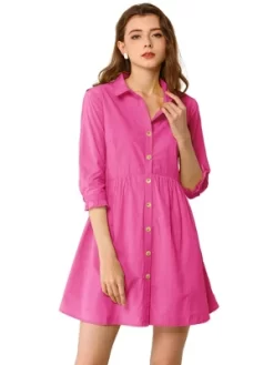Allegra K Women's 3/4 Sleeve Button Front Flare Mini Shirt Dress -Women Sale Shop GUEST eeee1d8d eb05 4998 826d 77ae4a2c94f8