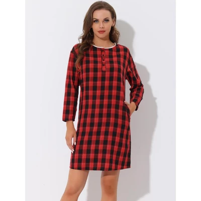 Cheibear Womens Nightgown Sleepshirt With Pockets Lounge Sleepwear Plaid Pajama Dress 4 Cheibear Womens Nightgown Sleepshirt With Pockets Lounge Sleepwear Plaid Pajama Dress - Image 2