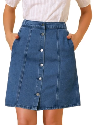 Allegra K Women's Elastic Back Short Button Down Denim Skirts With Pockets 10 Allegra K Women's Elastic Back Short Button Down Denim Skirts With Pockets - Image 8