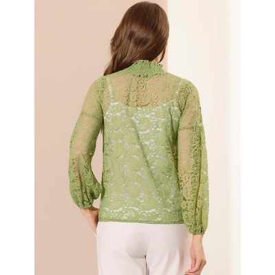 Allegra K Women's See Through Mock Neck Long Sleeve Floral Lace Blouse 4 Allegra K Women's See Through Mock Neck Long Sleeve Floral Lace Blouse - Image 2