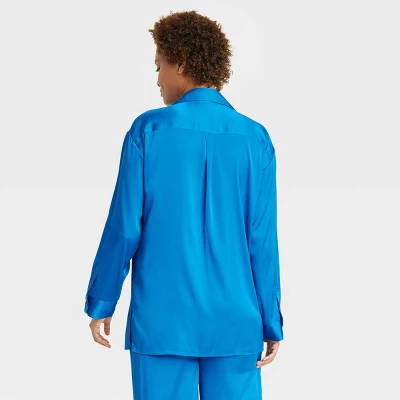 Women's Satin Long Sleeve Button Down Pajama Shirt - Stars Above™ 3 Women's Satin Long Sleeve Button Down Pajama Shirt - Stars Above™