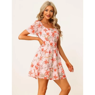 Allegra K Women's Floral Print Square Neck High Waist Summer Mini Dress 4 Allegra K Women's Floral Print Square Neck High Waist Summer Mini Dress - Image 2