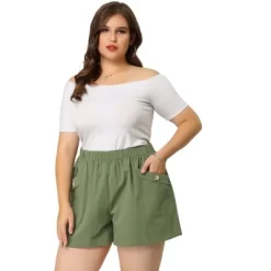 Agnes Orinda Women's Plus Size Pants Loose Slant Pocket Elastic Waist Straight Leg Shorts -Women Sale Shop GUEST f523747e 7be6 4de6 a4ac b2efff421501