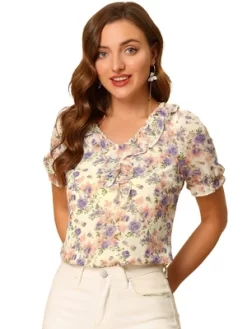 Allegra K Women's Ruffle V Neck Puff Short Sleeve Floral Blouse 15 Allegra K Women's Ruffle V Neck Puff Short Sleeve Floral Blouse -Women Sale Shop GUEST f6cbb8b3 d12b 43fb 9ef2 94c46dd1531a