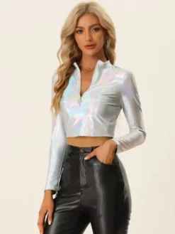 Allegra K Women's Party Long Sleeve Zip Up Metallic Crop Blouses 11 Allegra K Women's Party Long Sleeve Zip Up Metallic Crop Blouses -Women Sale Shop GUEST f7f8ee5c 0d11 4764 b4eb 61e3e49c6209