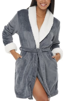 Women's Classic Plush Robe, Short Fleece Bathrobe Solids 12 Women's Classic Plush Robe, Short Fleece Bathrobe Solids - Image 10