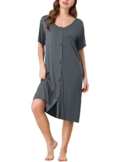 Cheibear Womens Modal Nightshirt Soft Button Down Nightgown Short Sleeve Pajama Sleepshirt -Women Sale Shop GUEST fafe5db6 6054 4740 8d3b 91362ffc4696