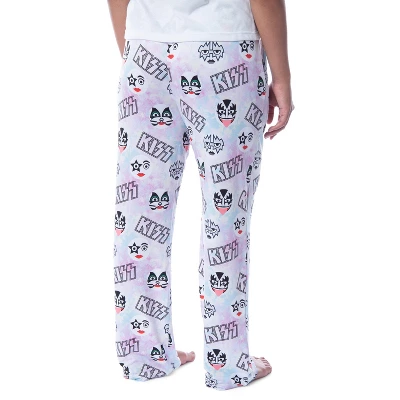 KISS Womens' All Over Band Logo And Faces Pastel Tie Dye Pajama Sleep Pants Multi 3 KISS Womens' All Over Band Logo And Faces Pastel Tie Dye Pajama Sleep Pants Multi