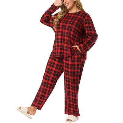Agnes Orinda Women's Plus Size Nightgown Pajama Sets Buffalo Plaid Check Side Pocket Elastic Waist Relaxed Fit Sleepwear Pajamas 3 Agnes Orinda Women's Plus Size Nightgown Pajama Sets Buffalo Plaid Check Side Pocket Elastic Waist Relaxed Fit Sleepwear Pajamas