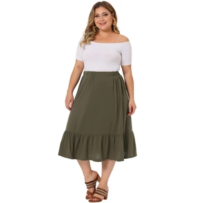 Agnes Orinda Women's Plus Size Ruffle Elastic Waist Swing Casual Midi Vintage Skirts 4 Agnes Orinda Women's Plus Size Ruffle Elastic Waist Swing Casual Midi Vintage Skirts - Image 2