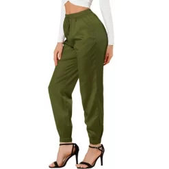 Allegra K Women's Drawstring Elastic Waist Athleisure Pants Ankle Length Satin Joggers With Pocket -Women Sale Shop GUEST fccd3b3f f4db 4f17 aa05 43bb2aa1af74