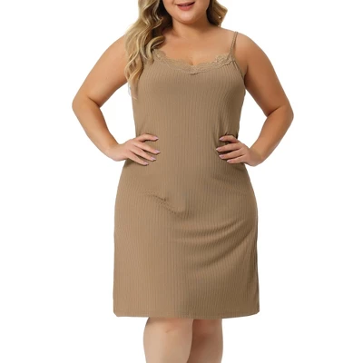 Agnes Orinda Women's Plus Size 2023 V Neck Spaghetti Strap Lace Insert Knit Cami Nightdress 7 Agnes Orinda Women's Plus Size 2023 V Neck Spaghetti Strap Lace Insert Knit Cami Nightdress - Image 5