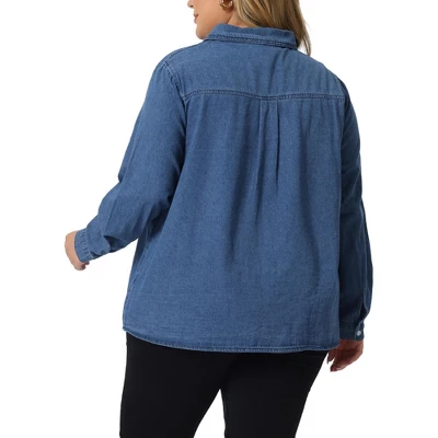 Agnes Orinda Women's Plus Size Denim Long Sleeve Button Down Jean Pockets Shirts 5 Agnes Orinda Women's Plus Size Denim Long Sleeve Button Down Jean Pockets Shirts - Image 3