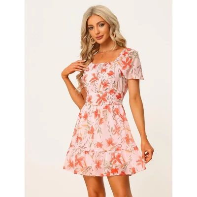 Allegra K Women's Floral Print Square Neck High Waist Summer Mini Dress 3 Allegra K Women's Floral Print Square Neck High Waist Summer Mini Dress